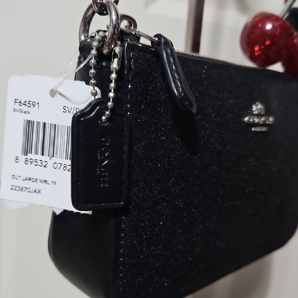 Coach NWT Nolita 19 Glittery Black Mini Bag with Unbranded Red Cherry Charm - Picture 3 of 8